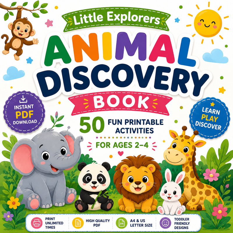 Animal Discovery Book | 50 Fun Printable Activities for Ages 2–4