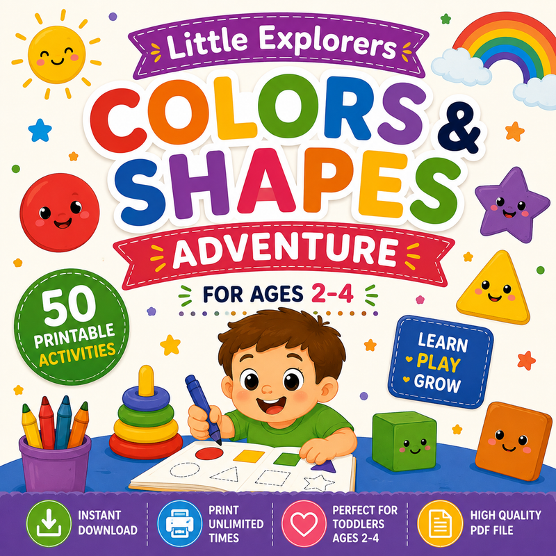 Colors & Shapes Adventure | 50 Printable Activities for Ages 2–4