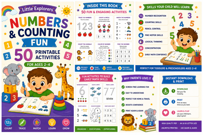 Numbers & Counting Fun | 50 Printable Activities for Ages 2–4